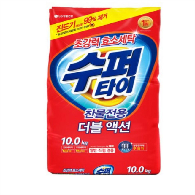수퍼타이 더블액션 뉴 분말세제 리필, 10kg, 8개