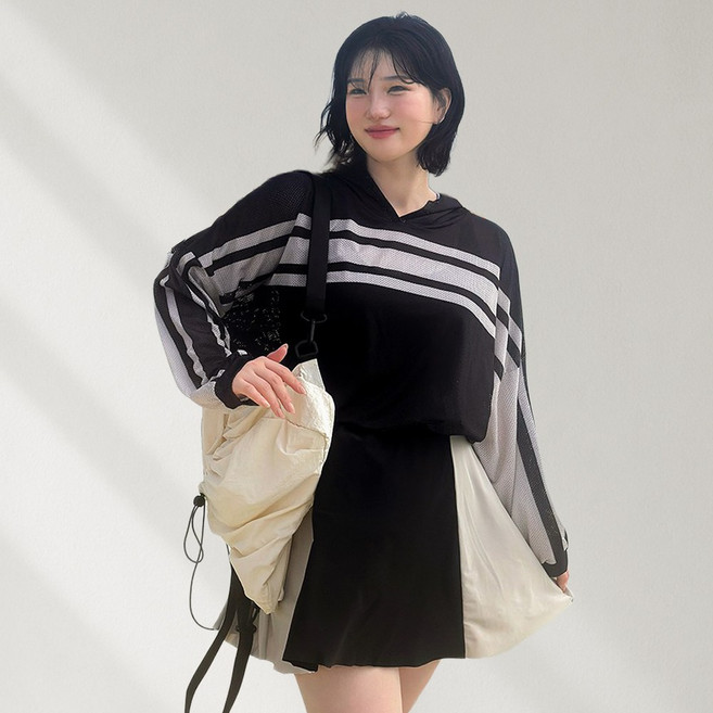 [66~99/자체제작] 비키비키 니콘 여성 원피스 수영복 커버업 세트 모노키니 비키니 후드 빅사이즈 비치웨어