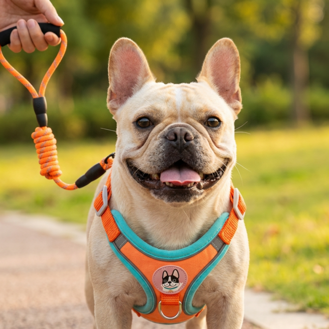 드림이지 야간반사 강아지 하네스+리드줄 세트, 1개, 오렌지