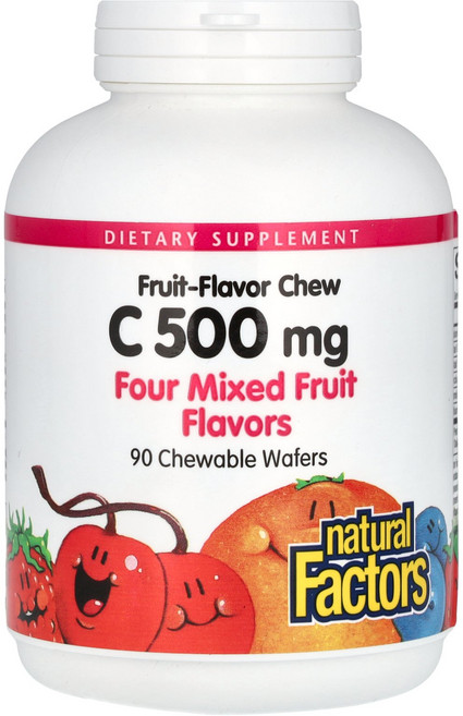 네추럴 팩터스 108373 과일 맛 츄 비타민C 4가지 혼합과일 500mg 90 츄어블 웨이퍼, 1개, 90정