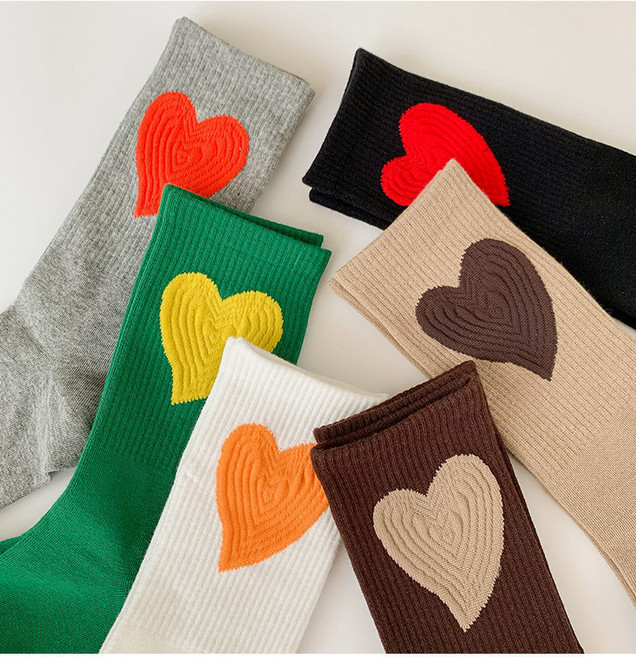 루톰 여성 패션양말 컬러 중목 하트 6켤레 세트