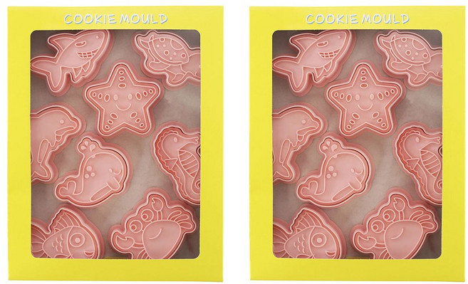 Mian Xiao Xin 비스킷 몰드 DIY 3D 입체 홈베이킹 도구 아이싱 쿠키스탬프 8종 세트 MX001, 해양 동물, 2개