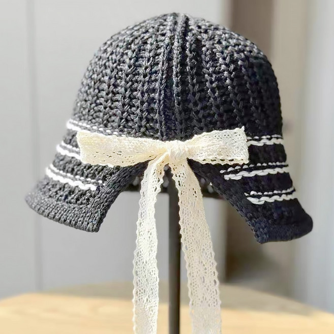 봄 여름 가을 예쁜 여성 넓은챙 모자 세줄레이스보넷 여자 버킷햇 JUN팩토리, 블랙