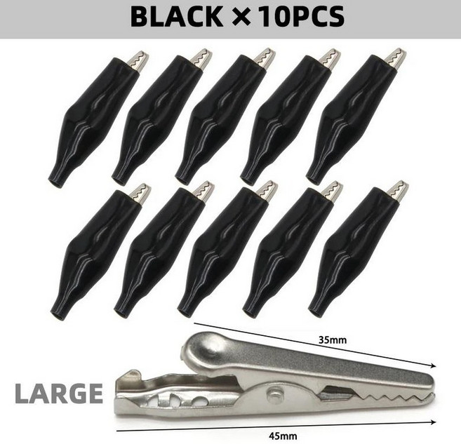 컴퓨터 pc 파워서플라이28 35 45mm 금속 악어 클립 G98 악어 전기 클램프 테스트 프로브 미터 검정색 빨간, 06 BK Large 10Pcs