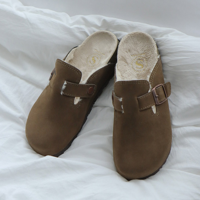 [특가할인] 보스턴 발편한 라운드 통굽 퍼 안감 버클스트랩 블로퍼 슬리퍼 3cm