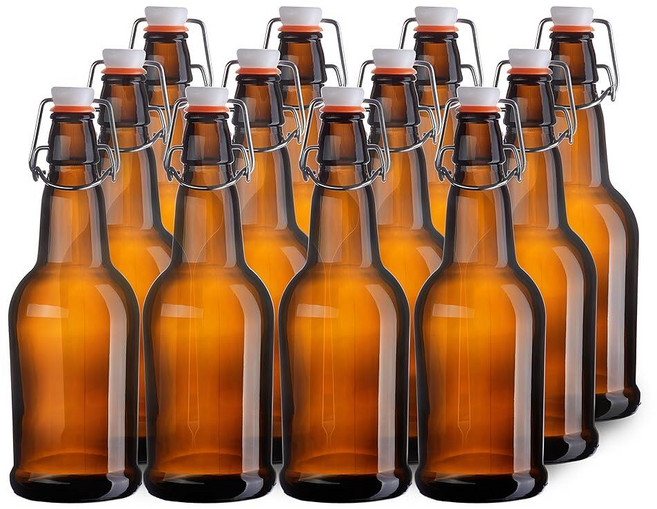 California Home Goods FBA_CB-BB-AMB12 16 Ounce Grolsch Bottles with EZ Beer Fermenting Kombucha, California Home Goods FBA_CB-B