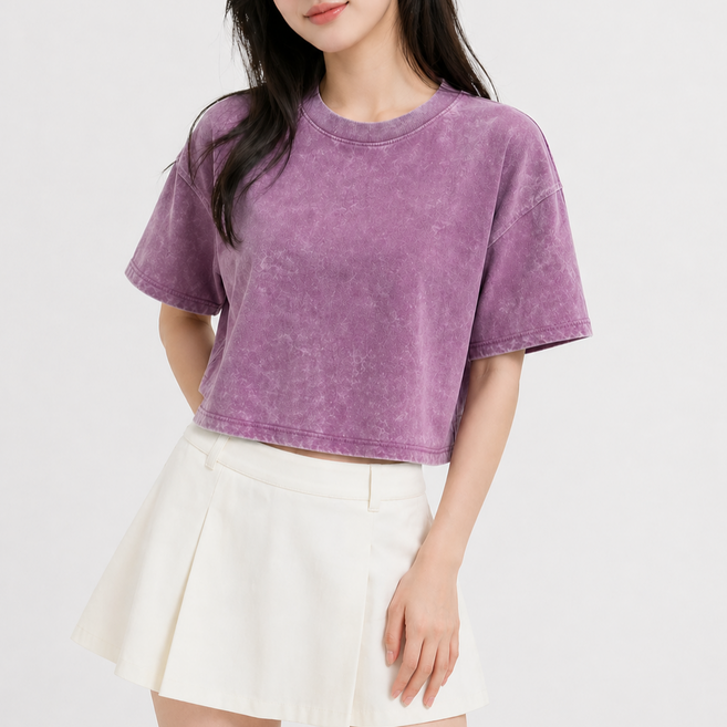 에쉬울프 여성 피그먼트 워싱 크롭티 힙 스트릿 반팔 티셔츠