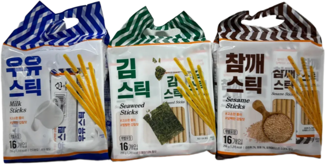 키즈웰 스틱과자 3종 혼합, 96개, 우유스틱1개,김스틱1개,참깨스틱1개
