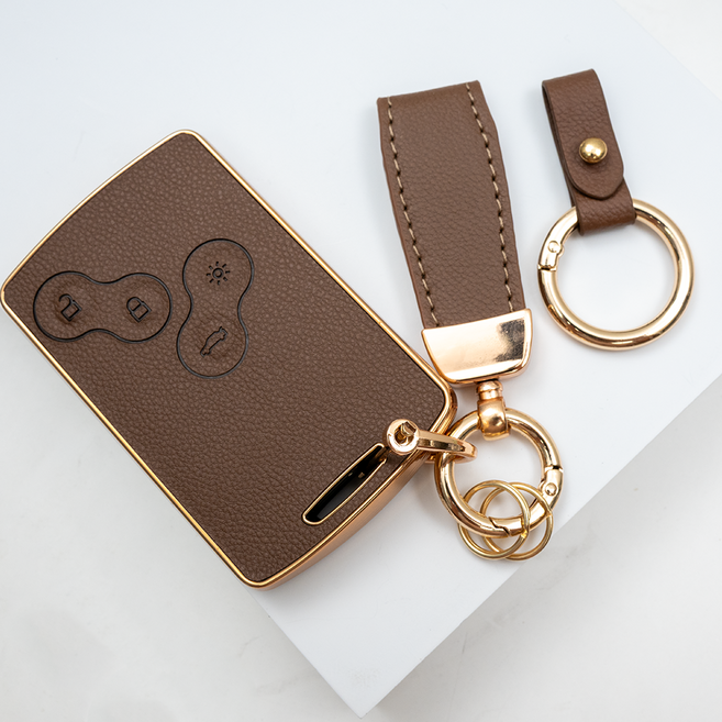 르노삼성 SM3 QM3 SM6 SM5 호환 TPU 가죽 L스트랩 스마트 키 케이스 키홀더, 브라운, TL04_KH17
