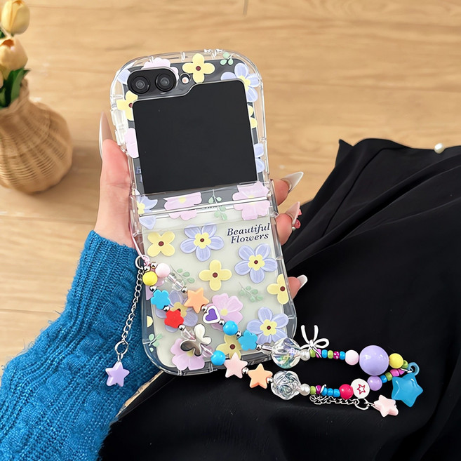 갤럭시 z플립3 z플립4 z플립5 z플립6 z플립7 힌지보호 휴대폰케이스 투명 실리콘 멀티 플라워