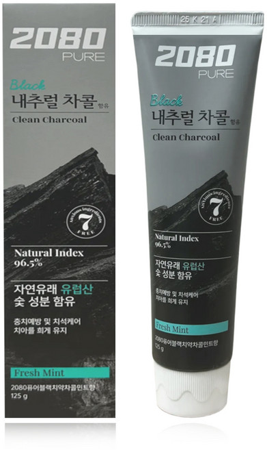 2080 퓨어 블랙 차콜민트 치약, 1개, 125g