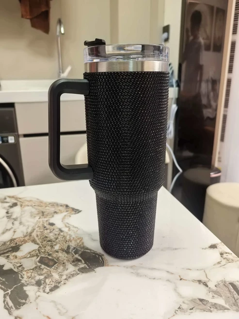 40온스 다이아몬드 장식 차량용 스포츠 사무실 빨대컵 스테인리스 스틸 여행용 물병 (성인용), 05 black
