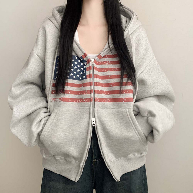 퀄리티보장 아메리칸 빈티지 투웨이 성조기 오버핏 후드집업