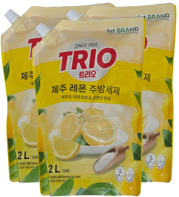 트리오 제주 레몬 주방세제 리필, 1.2L, 3개