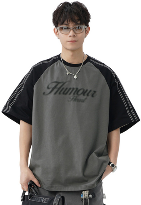 HANYO 배색 빈티지 나그랑 남성 프린팅 반팔티