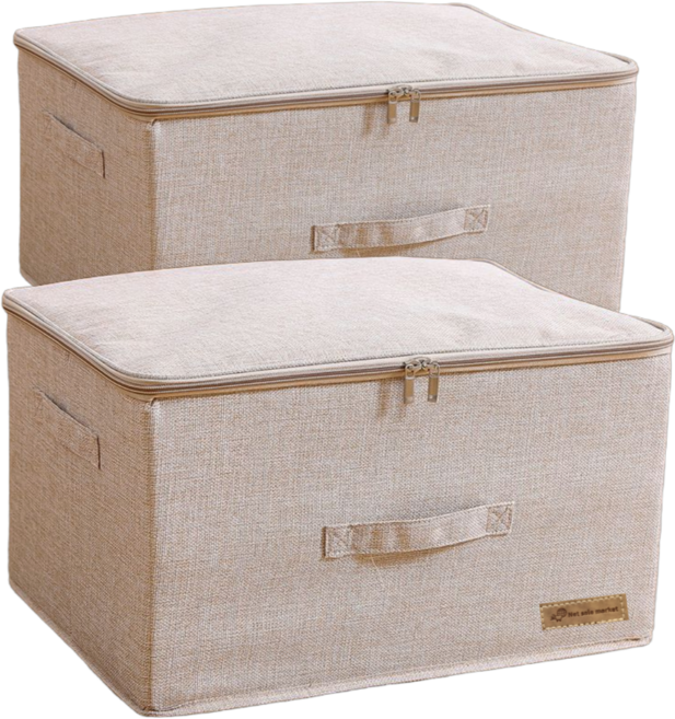 넷세일마켓 지퍼형 다용도 접이식 패브릭 리빙박스, 2개, 린넨 웜 베이지