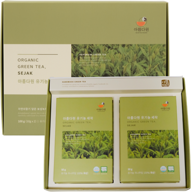아름다원 유기농 세작녹차 100g 선물세트, 1세트, 2개입, 50g