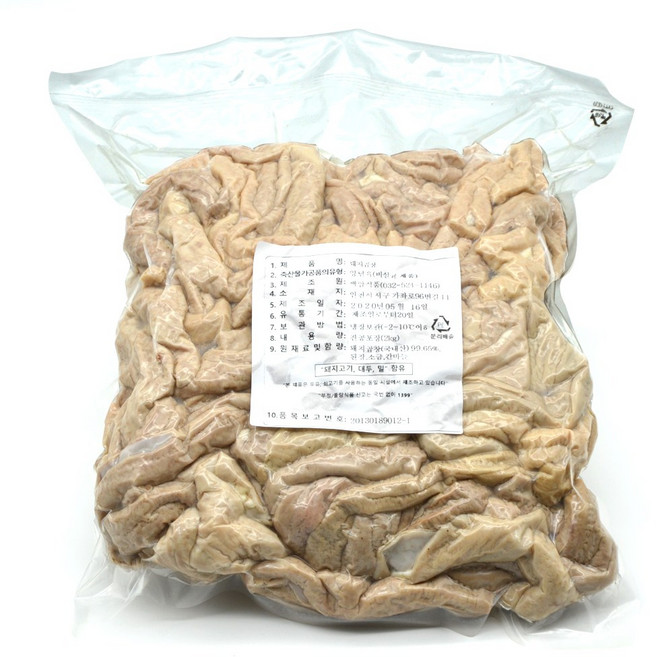 [백암식품] 삶은 돼지곱창 2kg 국내산 돼지소창, 1개