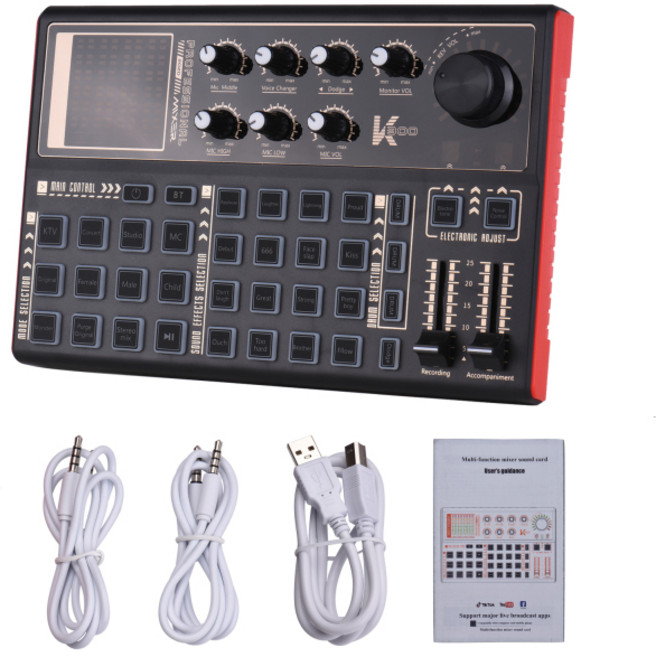 Muslady-K300 라이브 사운드 카드 외부 음성 체인저 오디오 믹서 키트 충전식 배터리 내장 다중 음향 효과, 02 Sound Card Only_01 체코