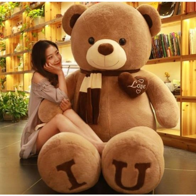 MAKABORO 대형 곰돌이 테디 인형 초대형 수면 곰인헝 안고자는 봉제인형 생일선물 여친선물, 1개, [하트 목돌이]브라운, 180cm