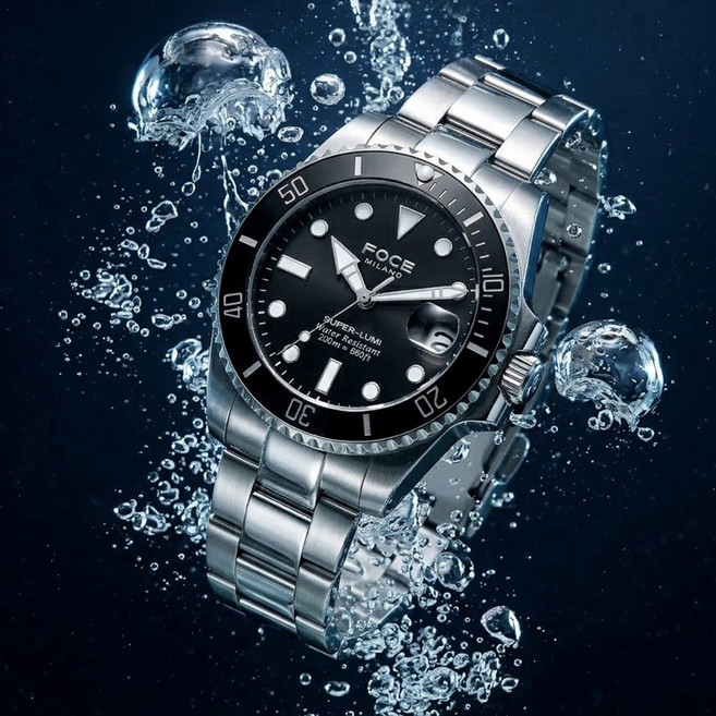 포체밀라노 남성용 방수 다이버 메탈시계 FM7606 200m + 공구 세트