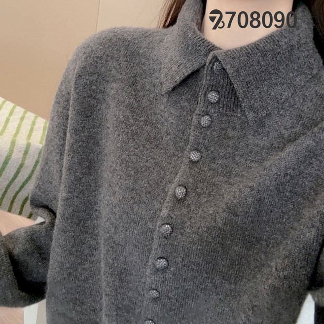 708090 여성 니트 가디건 고급스러운 폴로넥 도톰 보온 스웨터