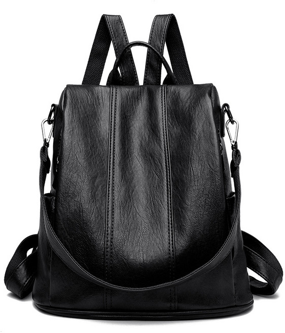 韓國復古時尚防盜後背包, 黑色