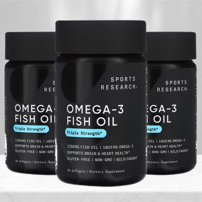 [3통] 스포츠리서치 오메가3 1250mg 90정 알티지 알래스카 피쉬오일 트리플스트렝스, 30정, 3개