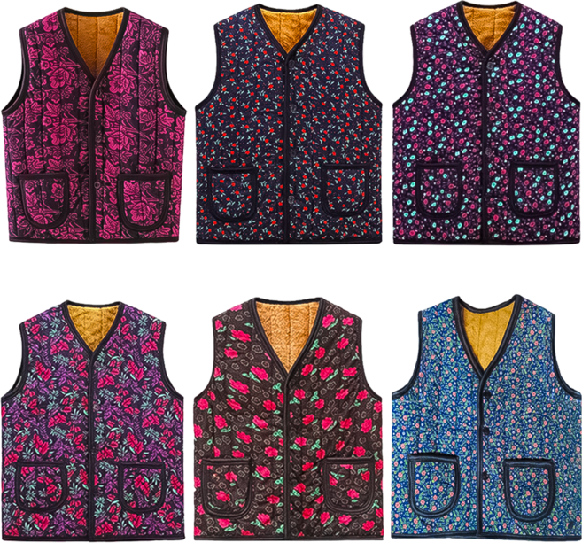 [비소구리] 가을 겨울 여성 융털 기모 김장 촌캉스 레트로 할머니 꽃무늬 누빔 조끼