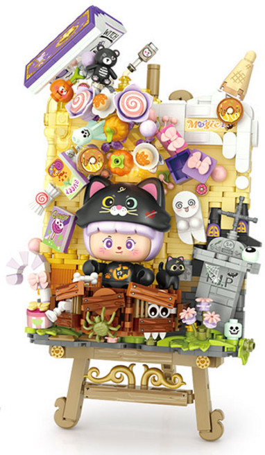 LOZ 나노블럭 미니블럭 할로윈 이젤 시리즈, 블랙 캔디냥이 이젤, 1개