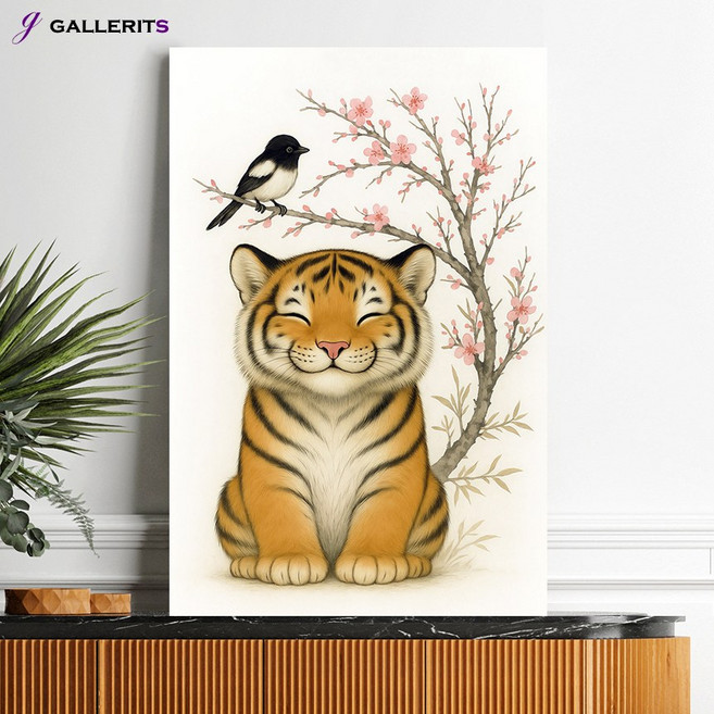 갤러리츠 아기 호작도 호랑이 까치 그림 풍수 거실 현관 액자 가게오픈선물, P301-22-아기 호작도