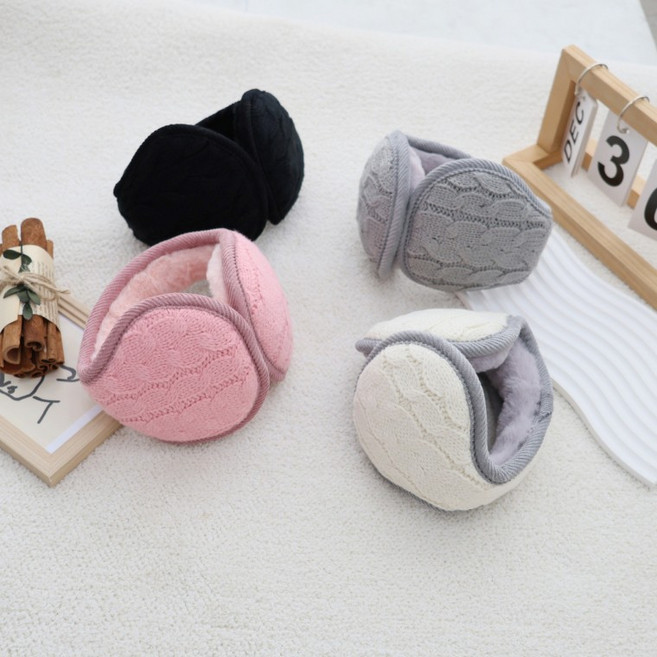 로에드 겨울 남녀공용 커플 극세사털 귀도리 꽈배기 니트귀마개