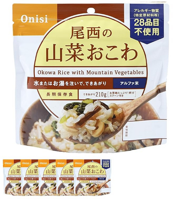 오니시식품 알파미 산채 오코와 100g_5봉지 (비상식량·보존식), 100g