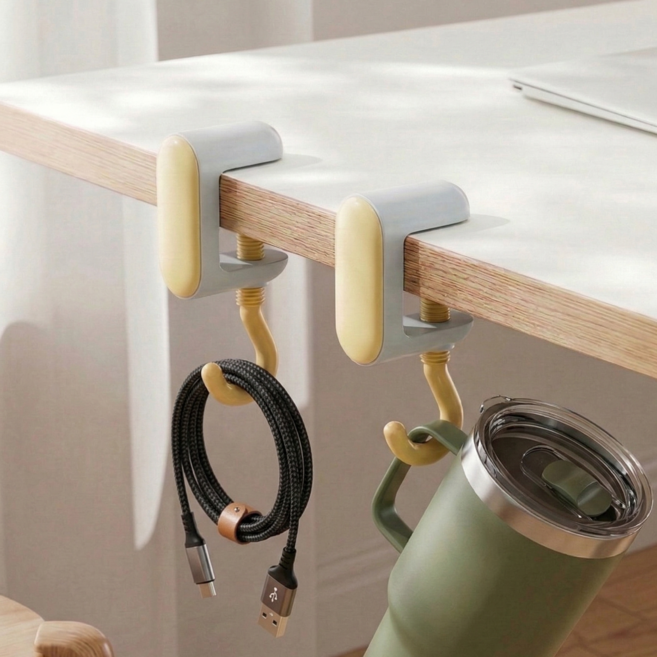 글로넥트 무타공 책상 가방걸이 두께조절 튼튼한 다용도 휴대용 고리, 2개, 옐로우