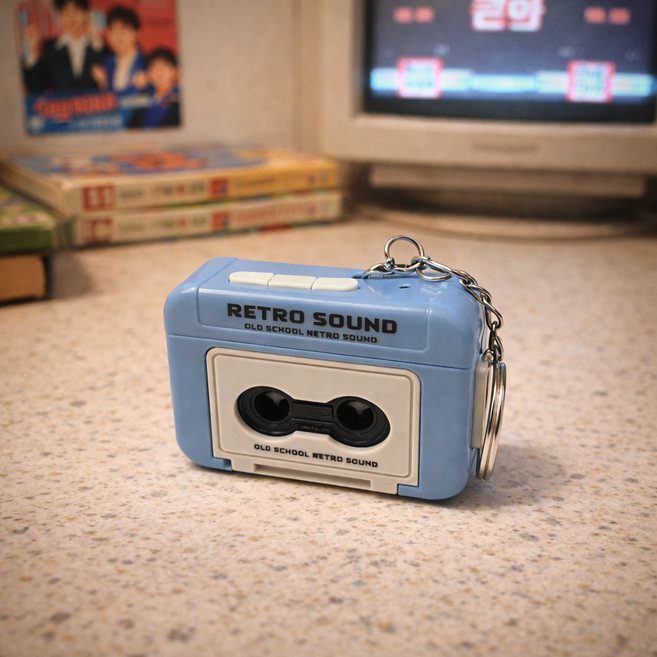 펀펀샵 레트로 카세트 녹음기 키링 커플 감성 우정 선물 음성녹음, 1개, 블루