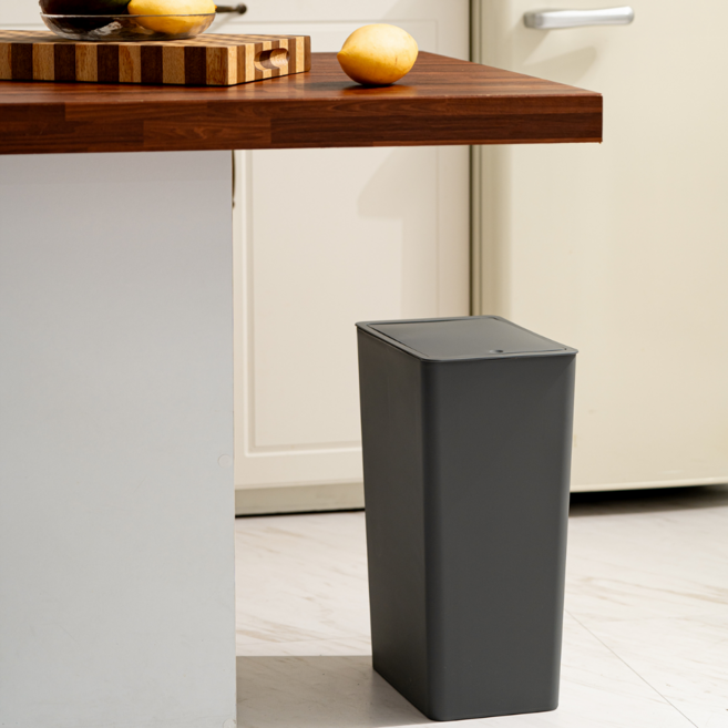 심플 모던 사각 무지 원터치 쓰레기통 20L 종량제 슬림 원톤 휴지통, 회색