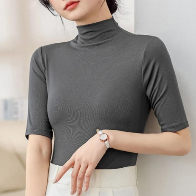 여성 반팔 목폴라 목티 얇은 간절기 이너 텐셜 폴라티