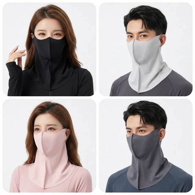 [리붐]1+1 숨쉬기 편한 KC인증 3D 아이스실크 넥페이스가드 자외선차단 냉감 골프 낚시 마스크, 실크 넥페이스가드(블랙)2개