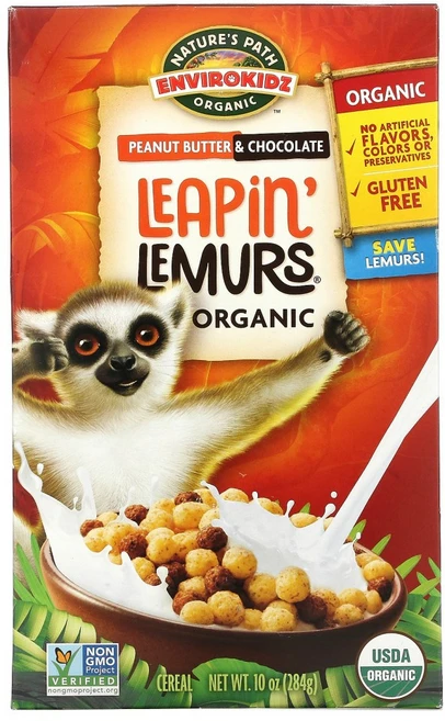 Natures Path Envirokidz 유기농 Leapin Lemurs 시리얼 땅콩 버터 및 초콜릿 (284 g) 2팩, 284g - 쿠팡