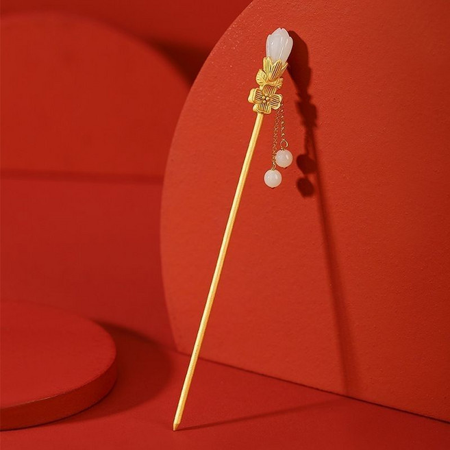 新中式高級感髮簪髮釵，新年紅色喜慶髮飾