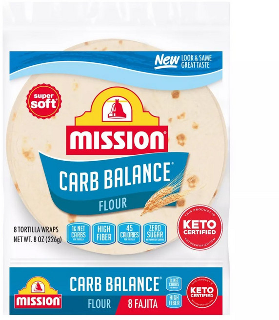 미션 소프트 타코 플라워 키토 또띠아 파히타 사이즈/ Mission Carb Balance Flour Tortillas Fajita Size, 226g, 1개