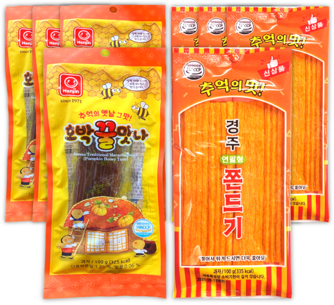 호박꿀맛나 100g + 경주 연필형 쫀드기 100g / 세트 추억의 문방구 간식 옛날 과자, 4세트, 200g