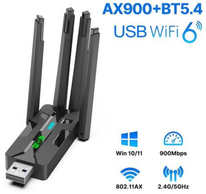 WiFi 6 AX900 USB 어댑터 블루투스 5.4 듀얼 밴드 2.4G 5G 4 안테나 WiFi6 네트워크 수신기 동글, 3)style 4