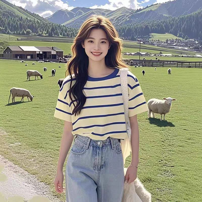 復古chic條紋T恤 圓領短袖上衣
