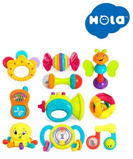 홀라 뉴 락킹 래틀세트 10PCS 유아 딸랑이 장난감, 1개