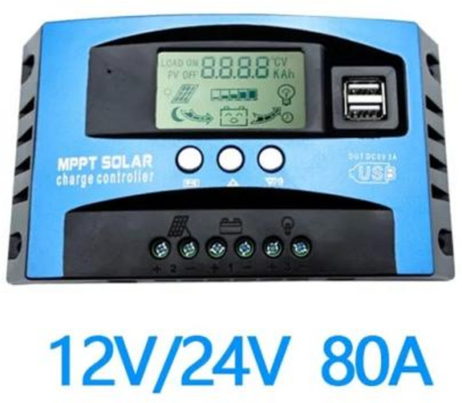 태양광발전 태양광패널 솔라 충전 컨트롤러 MPPT 30A 50A 80A 100A LCD 디스플레이 12V 24V 자동 듀얼 USB 및 방전, 01 80A, 없음