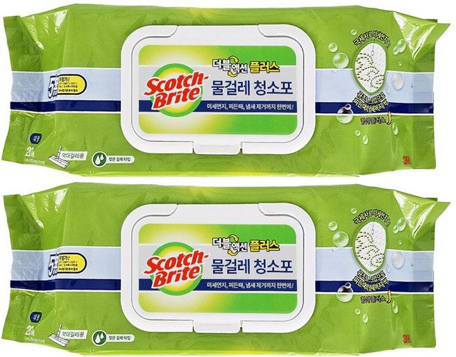3M 스카치브라이트 강력한 세정력 물걸레 청소포 더블액션 대형 20매, 2개