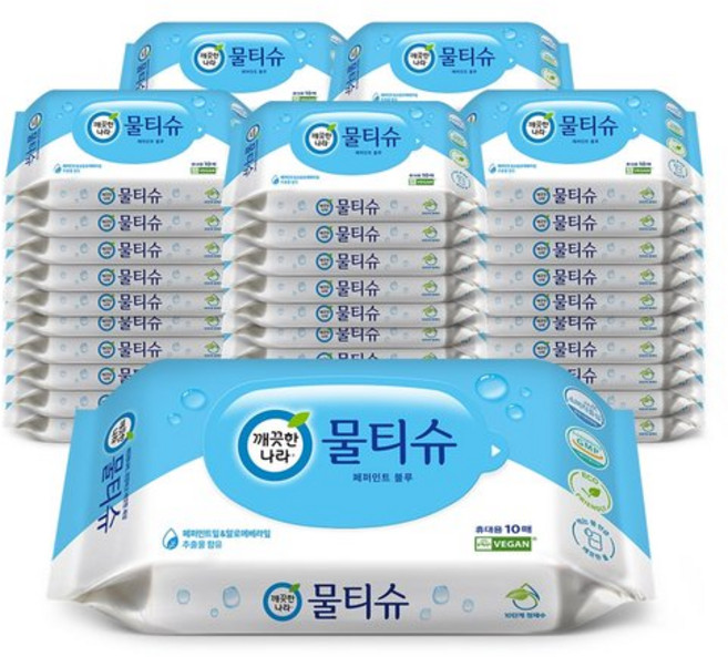 깨끗한나라 페퍼민트 휴대용 물티슈 리필 10매 30팩, 30개, 10개입, 30g