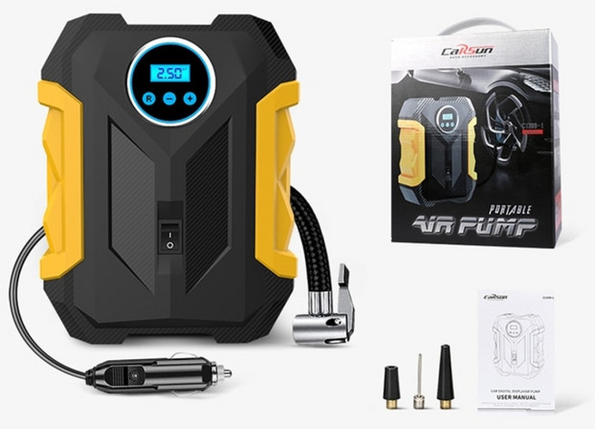 전동에어펌프 무선 캠핑 휴대용 차량용 가정용 carsun 디지털 타이어 팽창기 car, 디지털 옐로우, 1개