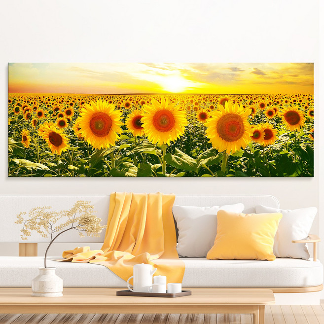 돈들어오는 황금빛 해바라기 풍수 그림 캔버스 액자 [더아트컴퍼니 재물운 인테리어 집들이 개업 추석 효도 부모님 선물], 캔버스L형액자 소형 (106x40cm)